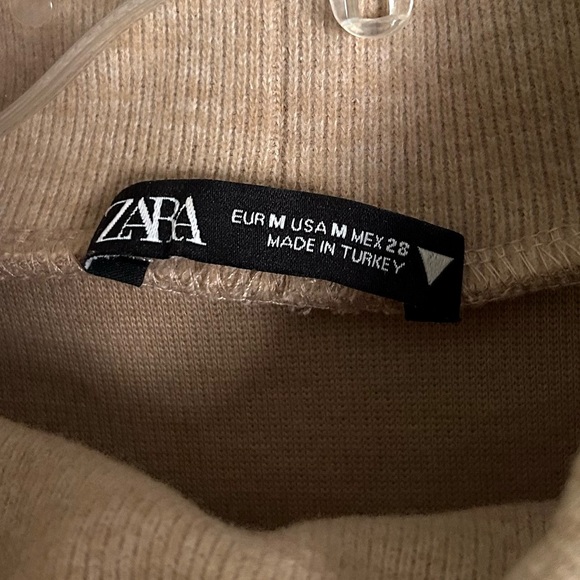 ZARA Tan Cowl Turtleneck Sleeveless Top Knit Vest Tie Waist Neutral Academia | M - Picture 2 of 9